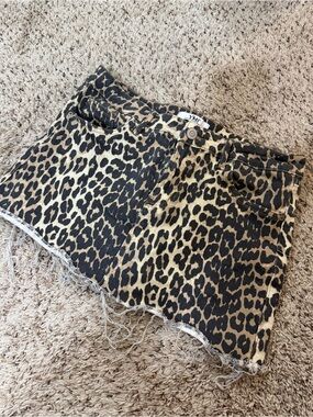 Leopard Print Denim Mini Skirt